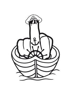 Ship boat captain sailor sail show gloves stinkfinger middle finger symbol fuck you off logo design cool insult insulting fake you fierce