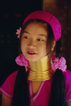 Portrait of a 'Long necked' Padaung tribe girl, Mae Hong Son Province, northern Thailand