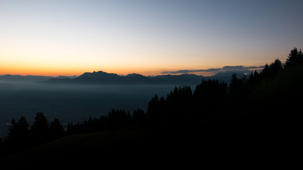 Sunset over the valley in the mountain