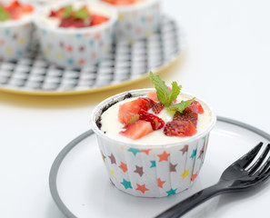 Homemade Strawberry cheesecake,fresh, colorful, and delicious dessert with juicy strawberries,cream cheese