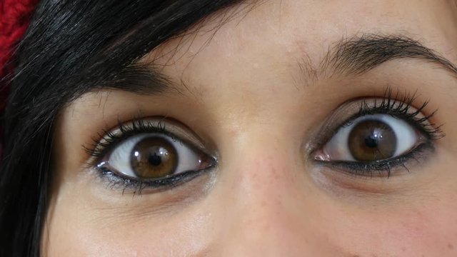 Close up of the eyes of a young brunette woman