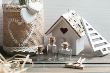 Obraz premium Christmas present packaging, wooden vintage toys