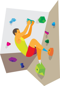 young athlete involved in bouldering on the wall