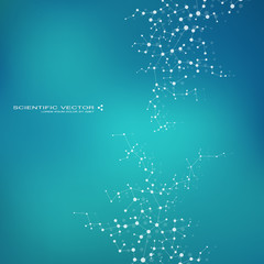 Molecule DNA and neurons vector. Molecular structure. Connected lines with dots. Genetic chemical compounds. Chemistry, medicine, science, technology concept. Geometric abstract background.