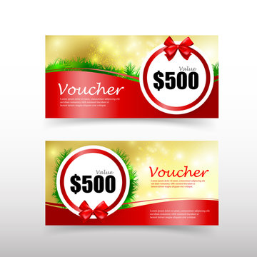 010 Christmas gift voucher card template with red ribbon element