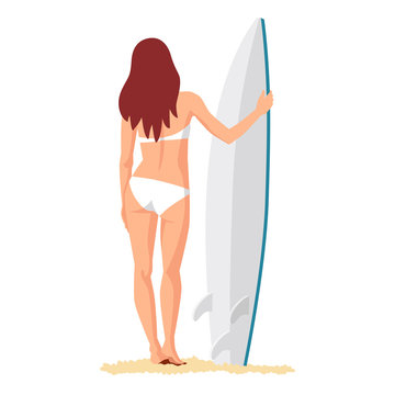 The girl - the surfer holding a surfboard
