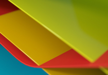 Abstract background. Colorful lines and panels with blur, shallow depth of field. 3d illustration.