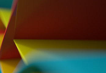 Abstract background. Colorful lines and panels with blur, shallow depth of field. 3d illustration.