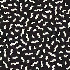 Scattered Geometric Line Shapes. Vector Seamless Black and White Pattern.