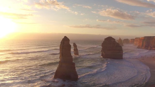 AERIAL: The majestic Twelve Apostles along the rocky Australian ocean shore