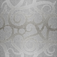 Seamless vintage festive vector pattern with spiral elements. Imitation of silver decorative luxury paper. Concept for holiday packaging, background, backdrop.