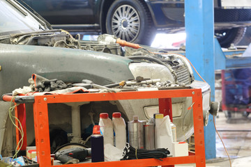 Car in a car repair station