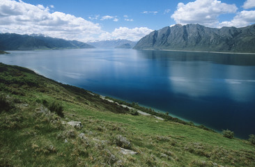 Naklejka na ściany i meble Water reservoir in mountain landscape