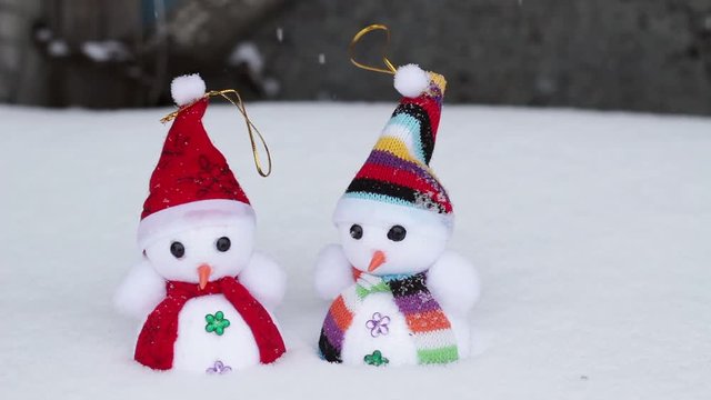 Two snowmen in snow