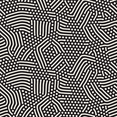 Organic Irregular Rounded Lines Vector Seamless Black and White Pattern