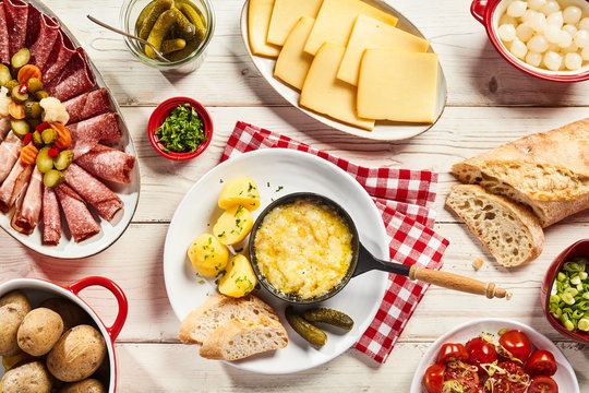 Delicious Swiss raclette cheese buffet