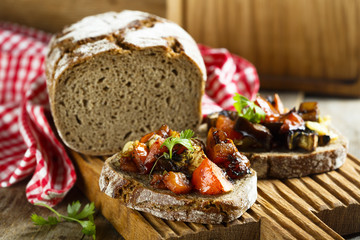Vegetable bruschetta with homemade bread