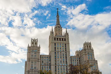 Fototapeta na wymiar Stalin skyscraper on Kudrinskaya Square, Moscow, Russia, Europe
