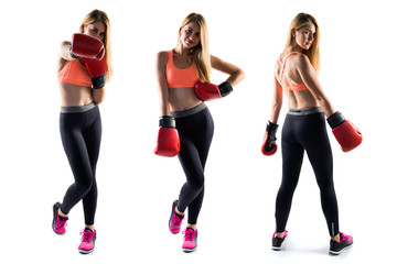 Blonde girl with boxing gloves