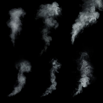 White smoke collection on black background.