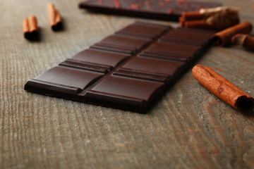Chocolate bar on wooden background