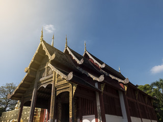 old Thai chapel in "Pra sing" temple with thai art