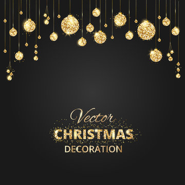 Black and gold Christmas background with glitter decoration.