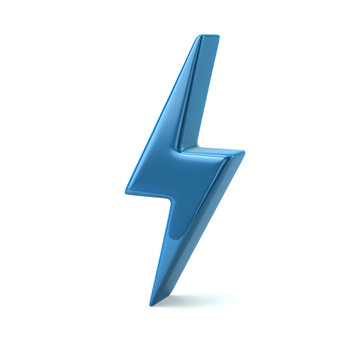 Blue thunderbolt icon 3d illustration