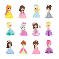 Set of Princesses in Evening Gowns Isolated Vector © robu_s
