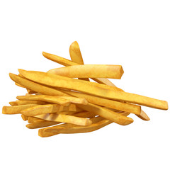 pile of french fries on a white background, 3d illustration