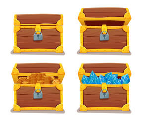 Treasure chest with gems and gold. vector illustration
