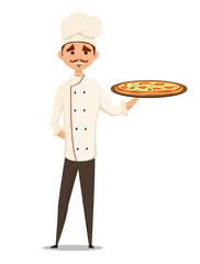 pizza chef holding . vector illustration. fun, cartoon