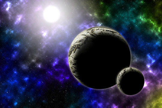 Star , Planets in distant galaxies. 3D illustration