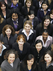 Elevated view of large group of multiethnic business people