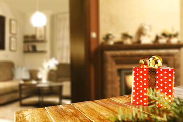wooden desk and xmas time 