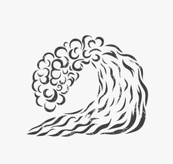 Vector illustration of blue wave. Logo design. Surfing Silhouette