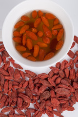 Chinese wolfberry  (Goji)  tea and wolfberry on the white background
