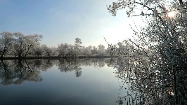 rime frost landscape at Havel river (Havelland, Brandenburg - Germany). Morning hours.