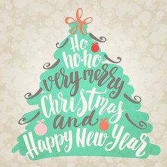 Fototapeta na wymiar Christmas and Happy New Year tree word cloud, holidays hand lettering collage.