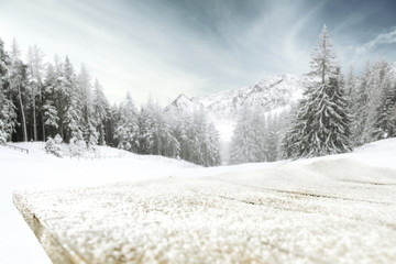 wooden desk and winter time 