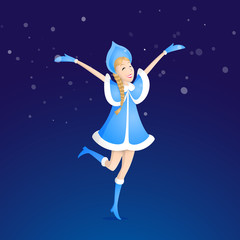 Snegurochka, Russian Folklore Grandfather the Frost's grand daughter playing with snowflakes