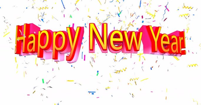 A bouncing looping animated Happy New Year! text with falling confetti.
