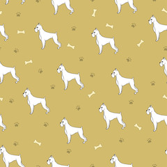 Plakat Awesome seamless pattern with cartoon cute dogs. Breed - boxer.