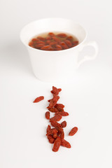 Chinese wolfberry  (Goji)  tea and wolfberry on the white background