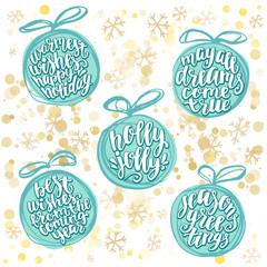 Christmas ball word cloud, holidays hand lettering collage.