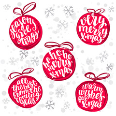 Christmas ball word cloud, holidays hand lettering collage.