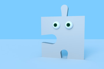 Business Concept: Cartoon Puzzle Piece With Eyes, 3d illustration