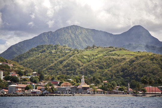 View of Saint-Pierre showing Mount Pelee in background, Fort-de-France, Martinique, Lesser Antilles