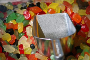 choice of colorful gummy or chewy candy