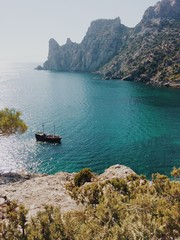 The ship in the blue lagoon. Summer vacation 